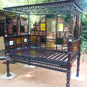 rosewood + Teakwood mix 3 side glass sofa cum bed made from old rosewood 3 side beds size 160 cm length x 100 cm depht